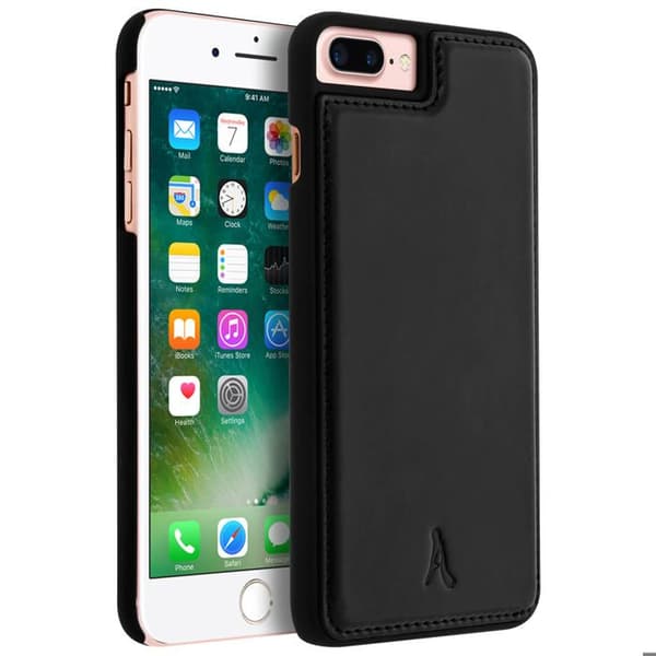 Coque iPhone 8+, 7+, 6+, 6S+ Hård Skydd Äkta Läder Akashi Svart