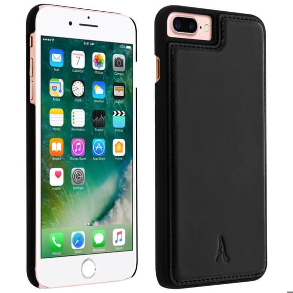 Coque iPhone 8+, 7+, 6+, 6S+ Hård Skydd Äkta Läder Akashi Svart