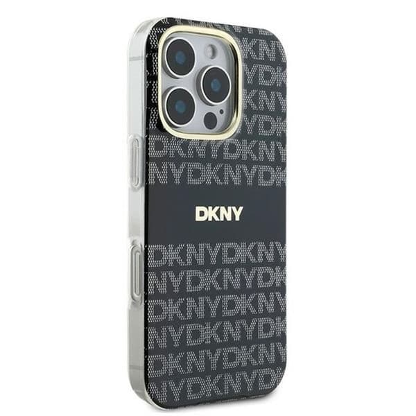 Fodral för iPhone 16 Pro Max - DKNY Hårdskal Återkommande Texturmönster med Rand (DKHMP16XHRHSEK) - Svart