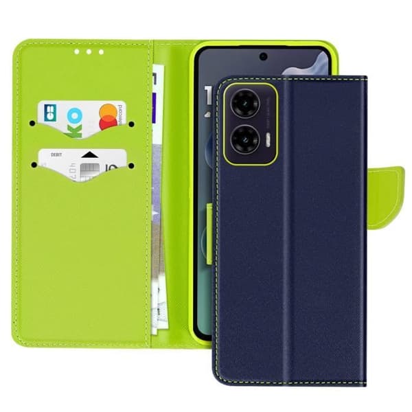 Étui för Motorola Moto G35 Plånbok Läder Saffiano Fancy Mörkblå