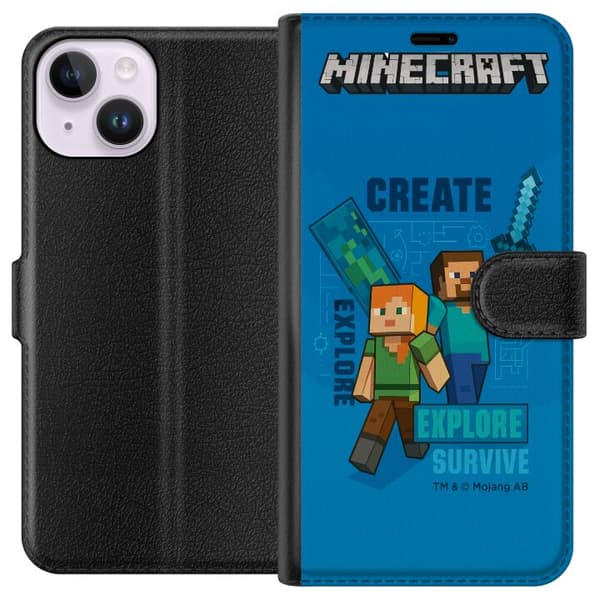 Apple iPhone 15 Lommeboketui Minecraft Grotter