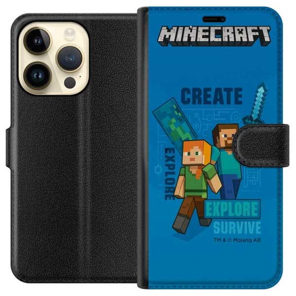 Apple iPhone 15 Pro Lommeboketui Minecraft Grotter