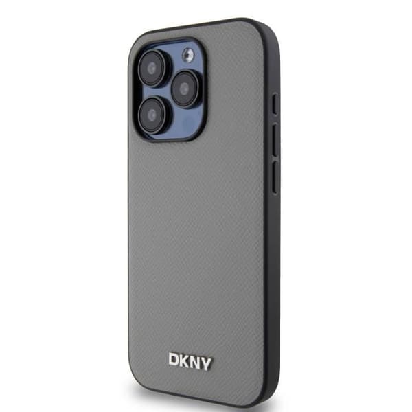 Elegant iPhone 14 Pro MagSafe-fodral med DKNY Metallogotyp Grå
