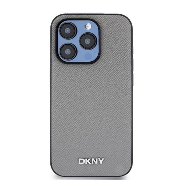 Elegant iPhone 14 Pro MagSafe-fodral med DKNY Metallogotyp Grå