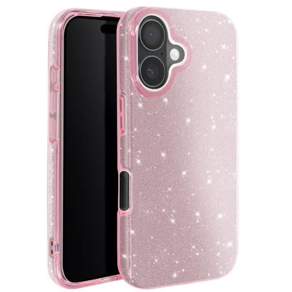 Glitteret skal till iPhone 16 Plus Stötabsorberande Glittrande Rosa