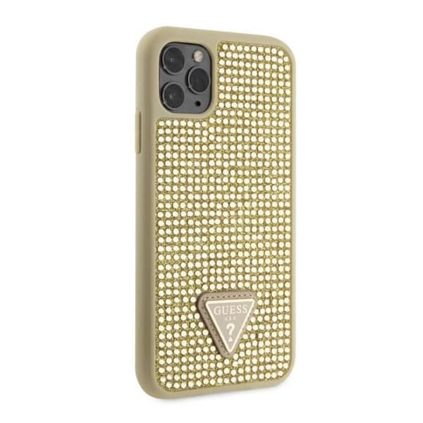 Baksidan till iPhone 11 Pro Utsmyckad med Små Stenar Guess Guld