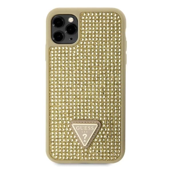 Baksidan till iPhone 11 Pro Utsmyckad med Små Stenar Guess Guld