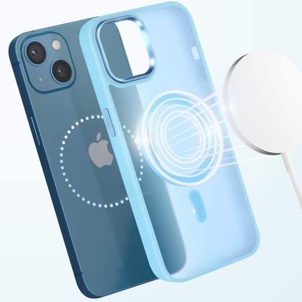 Coque MagSafe för iPhone 13 Matt Frostad Baksida Ljusblå Kant