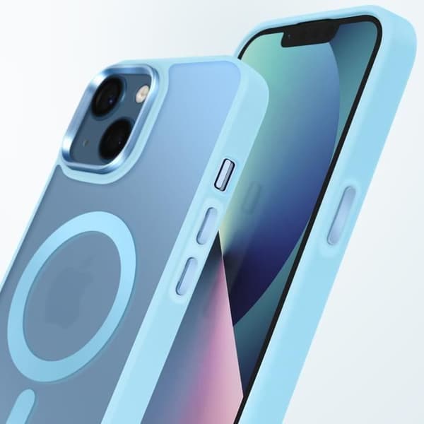 Coque MagSafe för iPhone 13 Matt Frostad Baksida Ljusblå Kant