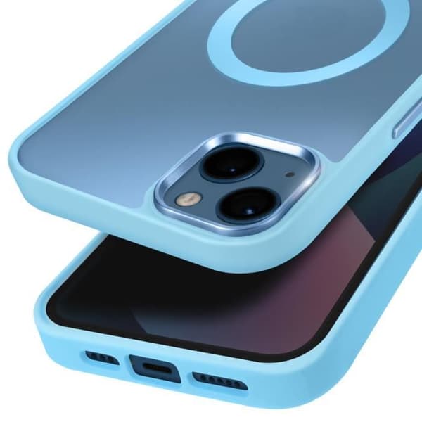 Coque MagSafe för iPhone 13 Matt Frostad Baksida Ljusblå Kant