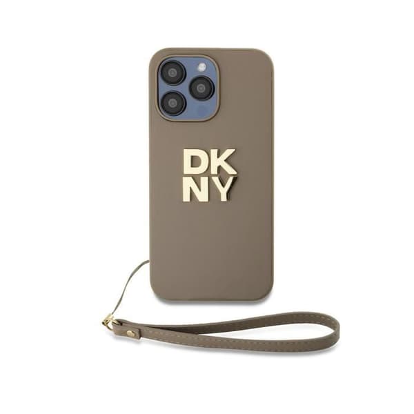 Skal för Apple iPhone 14 Pro Max med Metalliskt Logotyp ochHandledsrem DKNY Beige