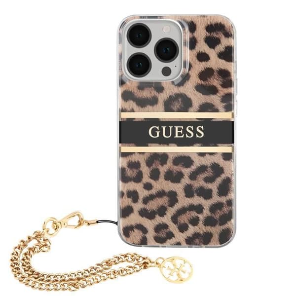 iPhone 13 Pro Leopardfodral med Avtagbar Charm Guess Brun