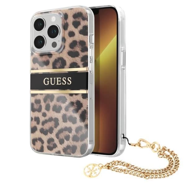 iPhone 13 Pro Leopardfodral med Avtagbar Charm Guess Brun