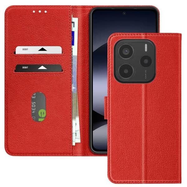 Etui för Xiaomi Redmi Note 14 5G Fickplånbok och Videostöd Röd