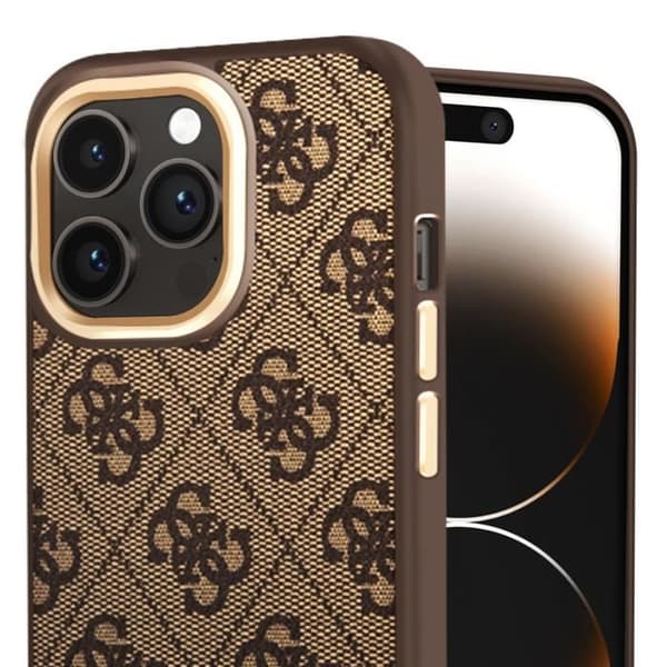 Elegant MagSafe-skal för iPhone 14 Pro 4G Metallplatta Guess Brun