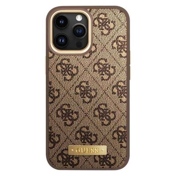 Elegant MagSafe-skal för iPhone 14 Pro 4G Metallplatta Guess Brun