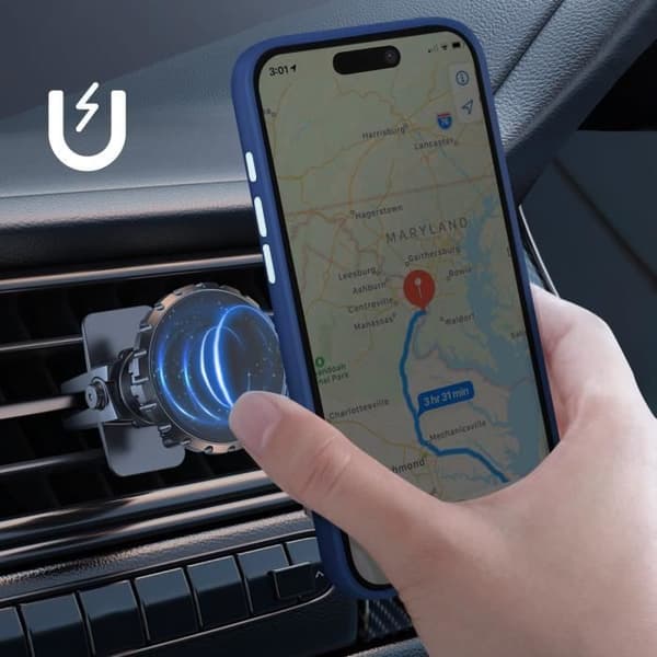 Coque för iPhone 16 Pro Metallring Videostöd Blå Natt