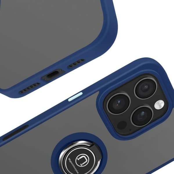 Coque för iPhone 16 Pro Metallring Videostöd Blå Natt