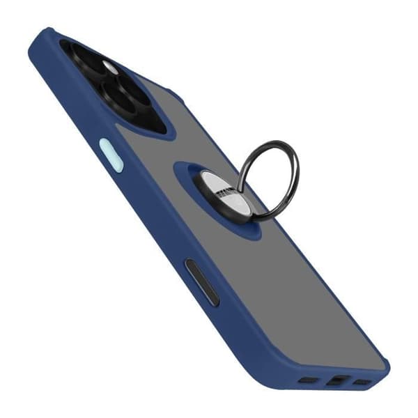 Coque för iPhone 16 Pro Metallring Videostöd Blå Natt