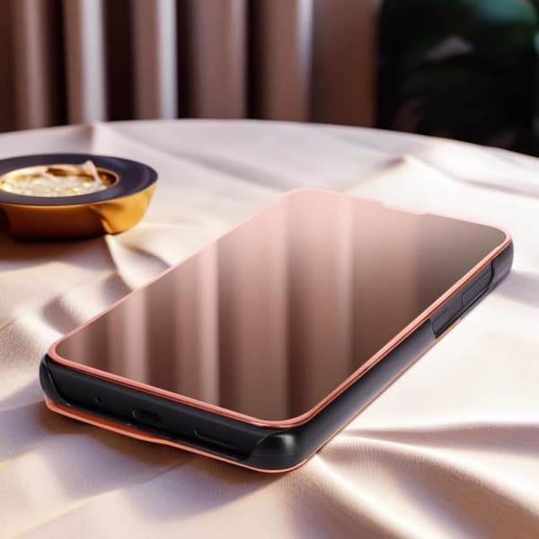 Étui för Samsung Galaxy M55 Klapp Spegel Clear View Stöd Rosé Champagne