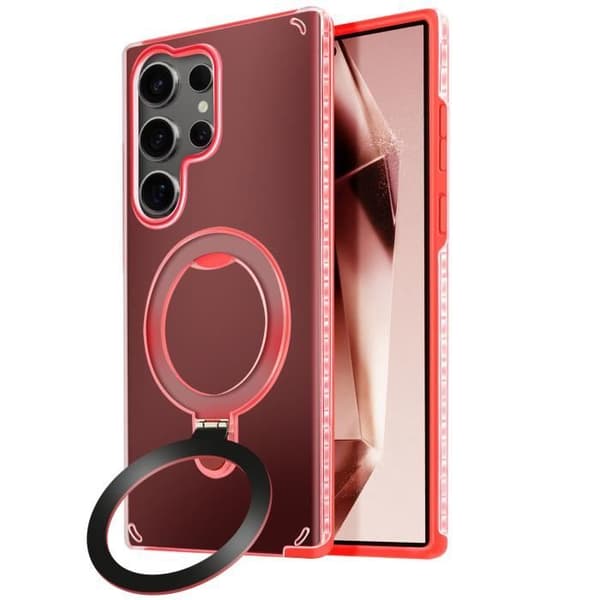 Coque MagSafe för Samsung Galaxy S24 Ultra Stötsäker Fällbart Stöd Röd