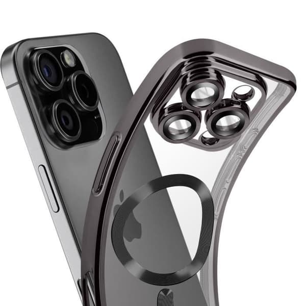 Coque MagSafe för iPhone 16 Pro Silikon Kontur Krom Svart