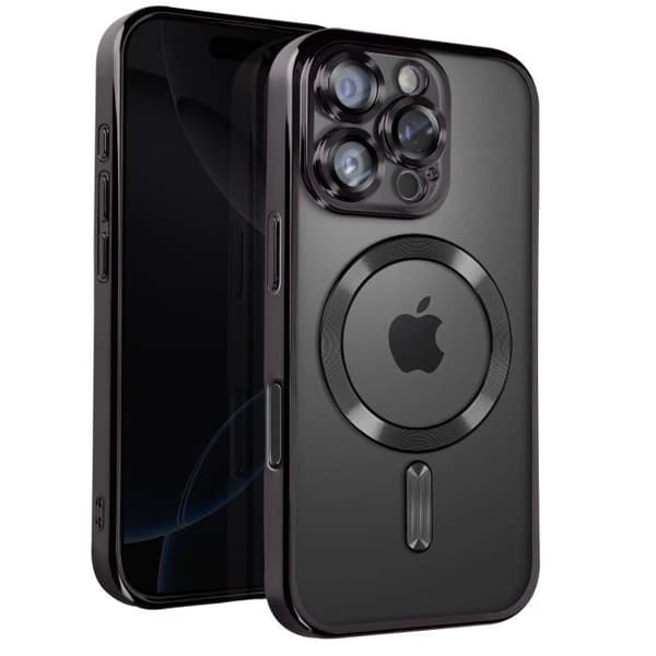 Coque MagSafe för iPhone 16 Pro Silikon Kontur Krom Svart