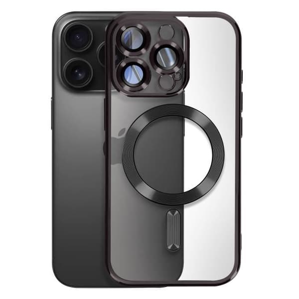 Coque MagSafe för iPhone 16 Pro Silikon Kontur Krom Svart