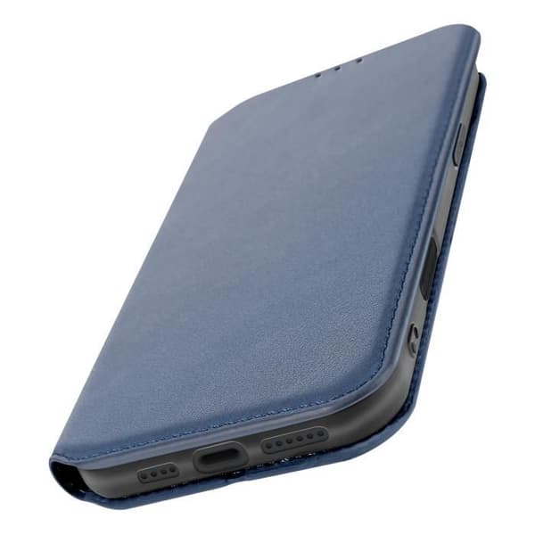 Etui för iPhone 16 Pro med klappa, kreditkortsfack och videostöd i blå natt.