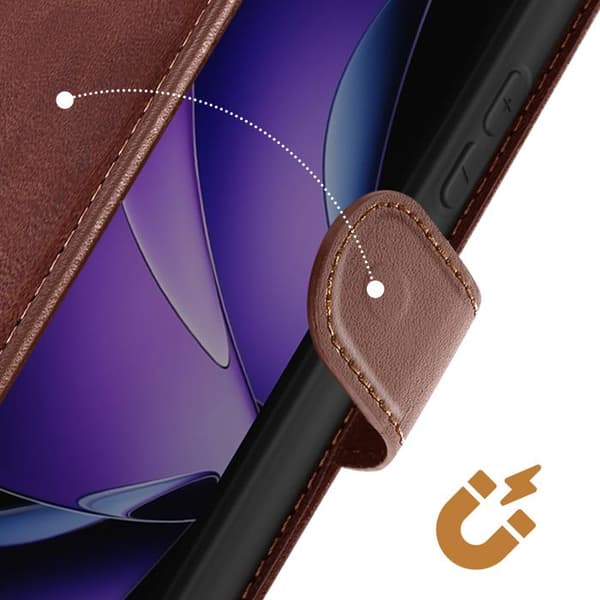 Fodral för Oppo Reno 13 F och 13 FS med rem, klaff, ställ och plånbok i mörkbrun