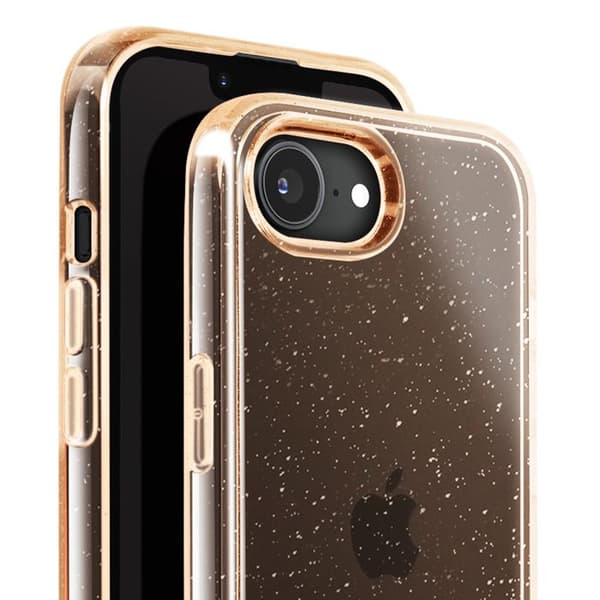 Glittrande skal för iPhone 16e Hybrid Glamour Design Guld