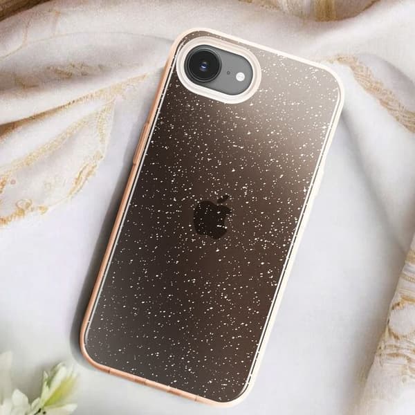 Glittrande skal för iPhone 16e Hybrid Glamour Design Guld