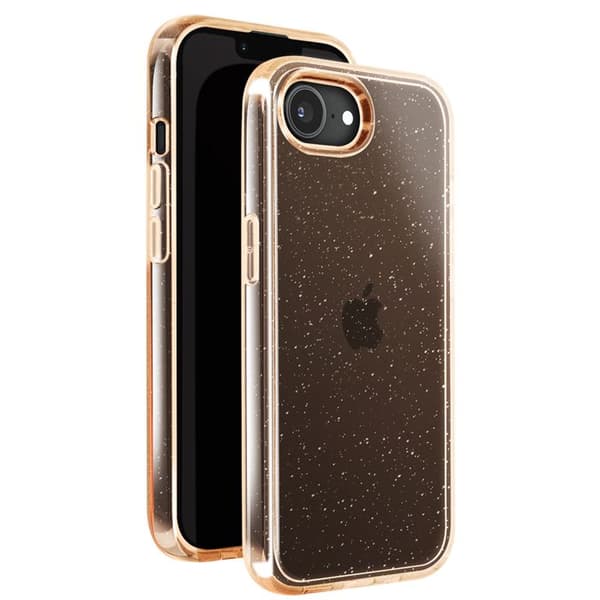Glittrande skal för iPhone 16e Hybrid Glamour Design Guld