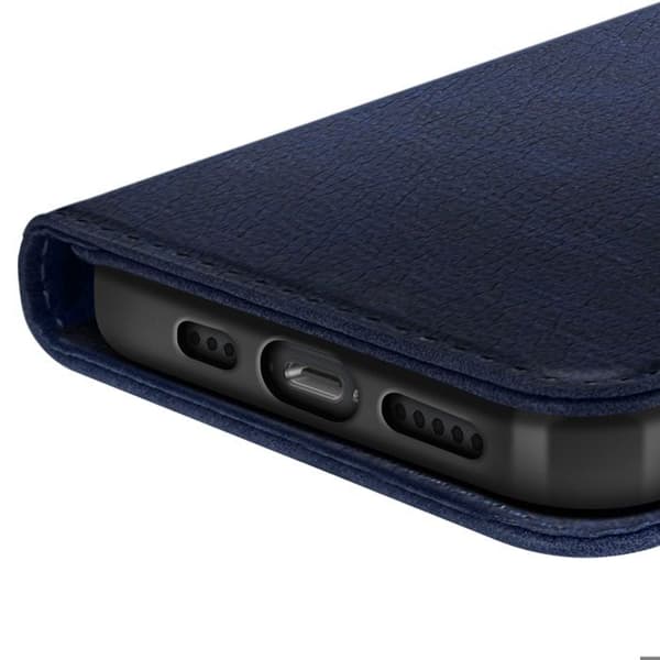 Fodral för iPhone 16e Med Flipplås Plånbok och Videostöd Blå Natt