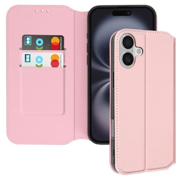 iPhone 16-fodral med kortficka och videoställ i roséguld