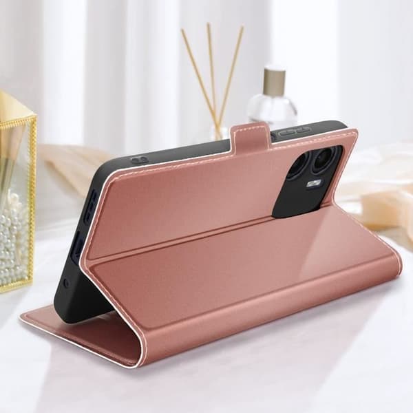 Etui för Motorola Moto G05 och E15 Kortficka Videostöd Roséguld