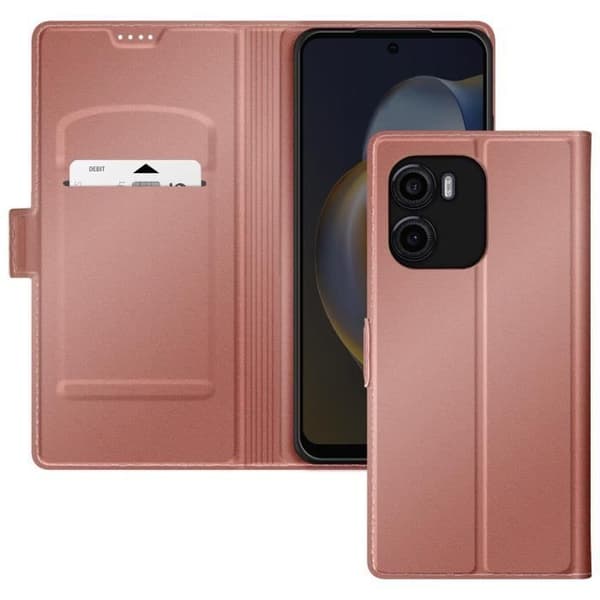 Etui för Motorola Moto G05 och E15 Kortficka Videostöd Roséguld