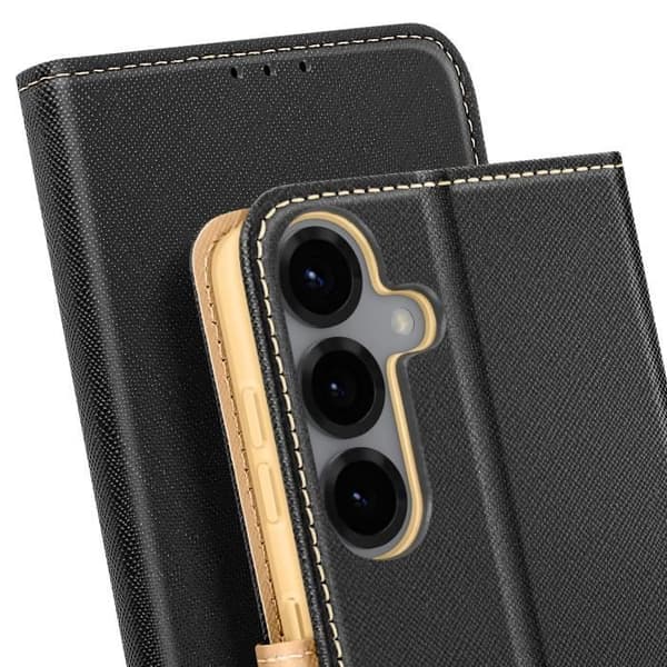 Fodral för Samsung Galaxy S25 Plus Plånbok Läder Saffiano Fancy Svart / Guld