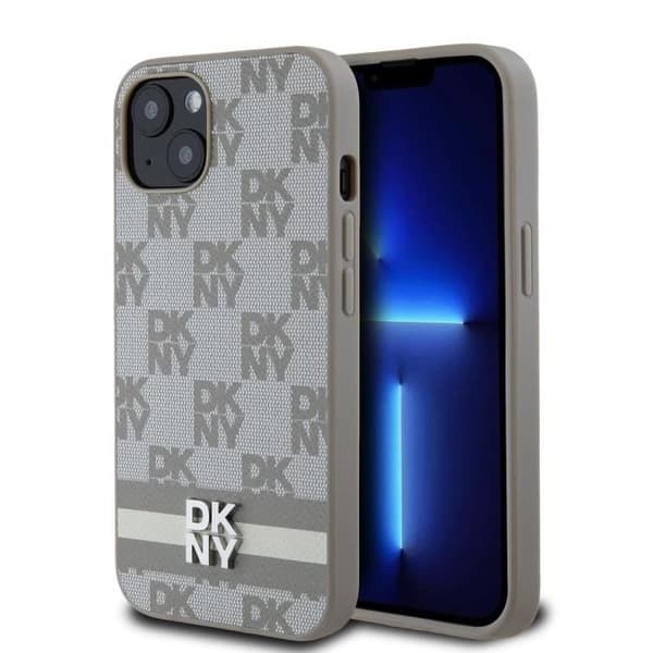 Elegant iPhone 13-fodral med rut- och randmönster DKNY Beige