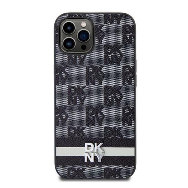 Elegant iPhone 12 / 12 Pro-fodral med rut- och randmönster DKNY Svart