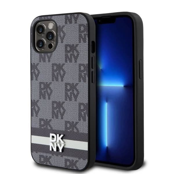 Elegant iPhone 12 / 12 Pro-fodral med rut- och randmönster DKNY Svart