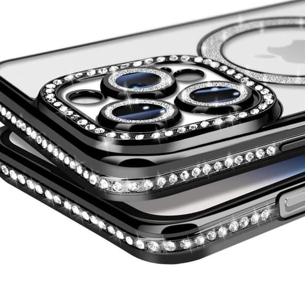 Coque Diamant för iPhone 14 Pro MagSafe Kontur Strass Svart