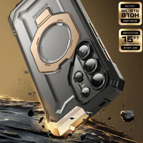 Coque för Samsung S25 Ultra Stötsäker Med MagSafe Ring Videostöd Supcase Guld