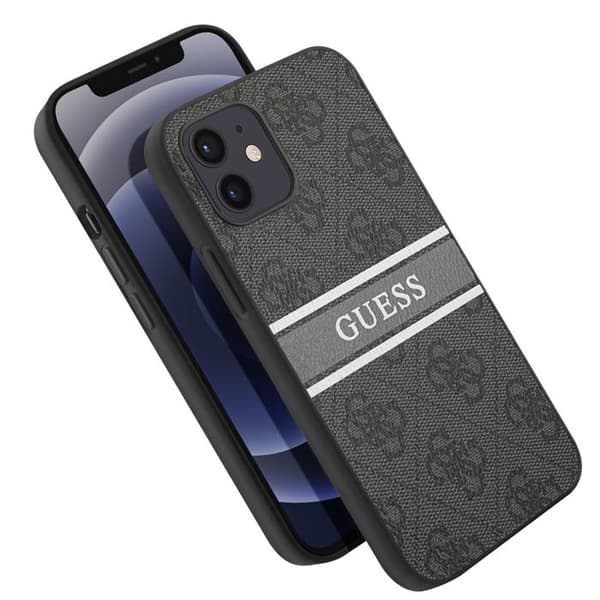 Skydd för iPhone 12, vegansk läder med Monochrome Luxe Band - Svart