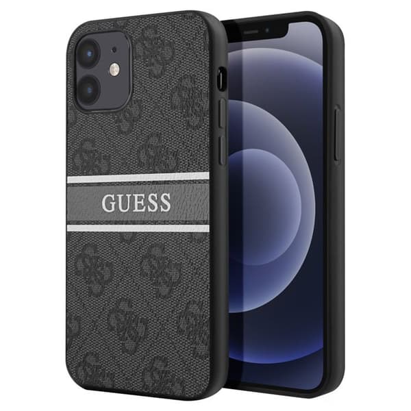 Skydd för iPhone 12, vegansk läder med Monochrome Luxe Band - Svart
