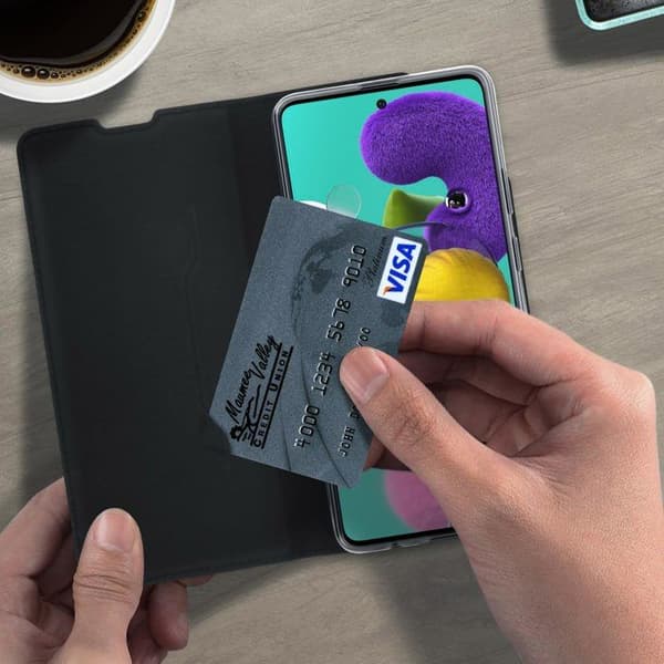 Housse Samsung Galaxy A51 Med kortfickor och videostöd Akashi Svart