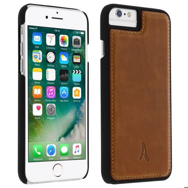 Coque iPhone 8+, 7+, 6+, 6S+ Hårdförande Skydd i Äkta Läder Akashi Kamel