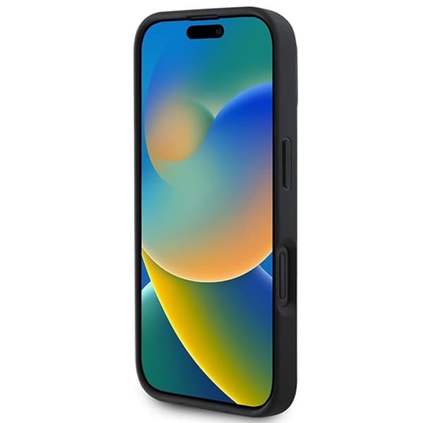 iPhone 16-fodral - DKNY läderhårdskal med rutig mönster och tryckta ränder (DKHCP16SPCPTSSK) - Noir