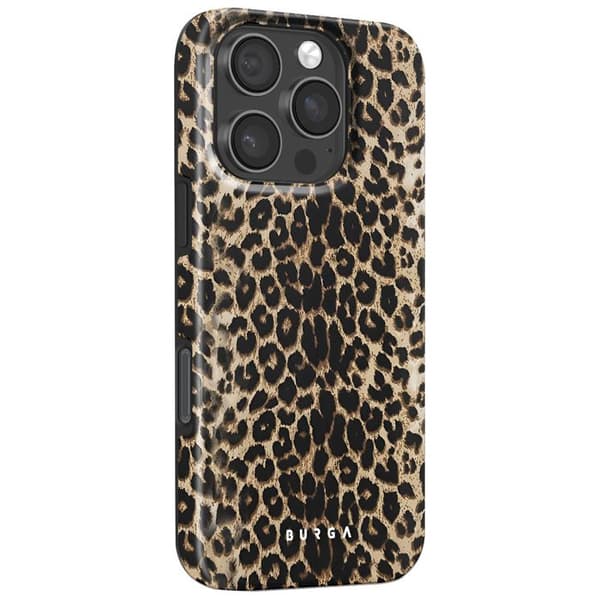 Stötsäker leopardmönstrad iPhone 16 Pro-fodral med upphöjda kanter