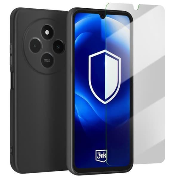 Coque för Xiaomi Redmi 14C Silikon Soft Touch och Härdat Glas 3mk Svart